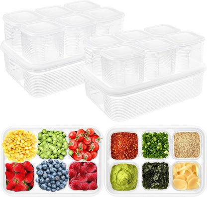 Rtteri 2 Sets Fridge Organizer Divided Serving Tray with Lid Yakumi Pans Seasoning Condiment Container Stackable Refrigerator Organizer with Airtight Lids No Bpa for Veggies, Fruit, Herbs, Spices