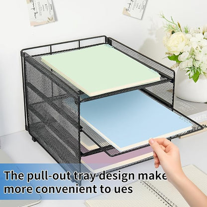 OPNICE 4-Tier Paper Organizer Letter Tray, Desk Organizers and Accessories, Office Desk Accessories, Desktop File Organizer for Office, Home or School, Black