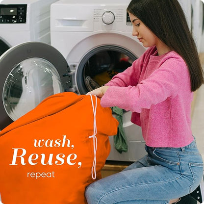 Handy Laundry XL Laundry Bag – Heavy Duty Nylon, Large 22" x 32", Durable Drawstring Closure, Machine Washable, Extra Large Dirty Clothes Storage for Travel, Dorm, Hamper, Orange