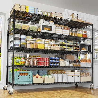 PrimeZone 5 Tier 80.7" H x 55.5" W x 24" D Wire Shelving with Wheels 3000lbs NSF Certified Storage Shelves Heavy Duty Metal Shelf Adjustable Rolling Rack Commercial Garage Restaurant Warehouse 6Pack