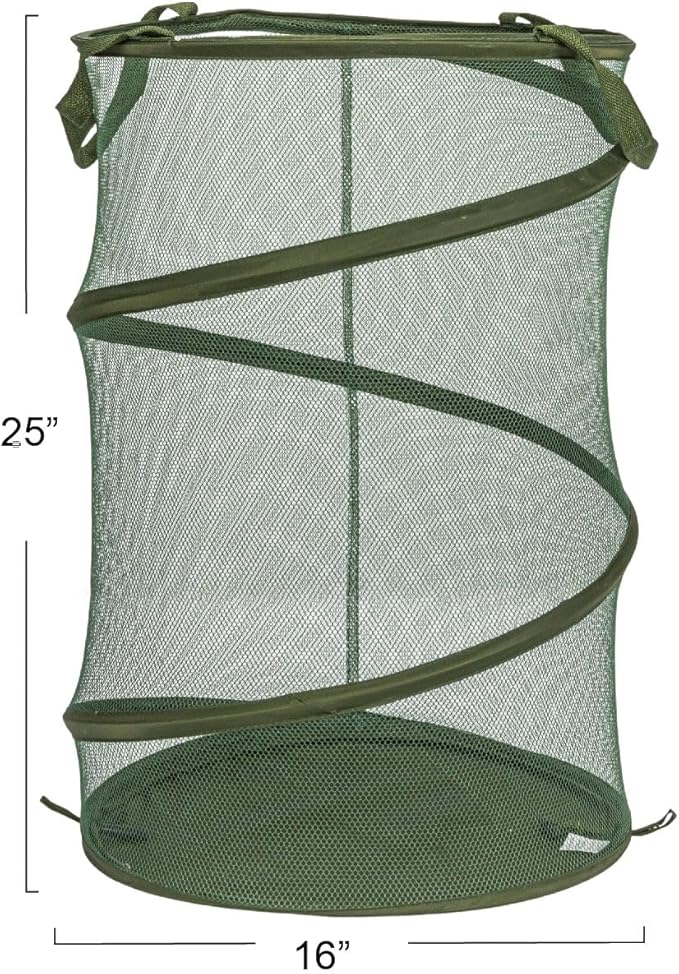 Household Essentials Pop-Up Mesh Laundry Hamper, Olive Green