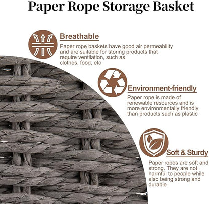 OIAHOMY Toilet Paper Baskets Handmade Paper Rope Decorative Wicker Storage Tank Shelf Cabinet Organizer for Bathroom Home, Set of 2, Grey