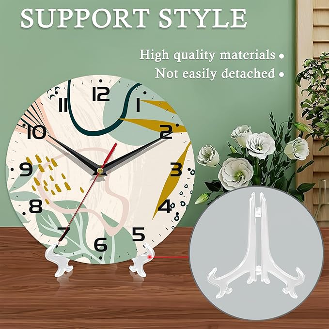 Wall Clocks,Boho Wall Clock Decorative,Abstract Leaf Kitchen Wall Clocks Battery Operated - 10 Inch Round Bathroom Wall Clock Silent Non-Ticking