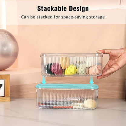 JessLab Makeup Brush Holder Organizer, Clear Makeup Sponges Organizer,Cosmetic Storage Case with Lid Display Case for Vanity, 1 Compartment (3 Pack)