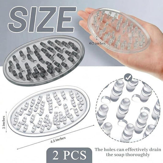 2 Pcs Plastic Soap Holder Soap Dish Bar Saver Tray with Holes Sponge Holder for Kitchen Bathroom Shower Counter, 4.5 x 3 x 0.7 Inches (Clear,Light Gray)