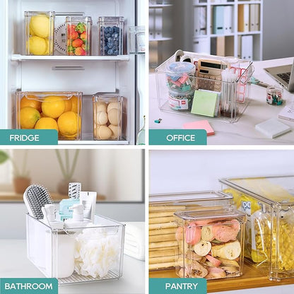 MUCHII 8 Pack Fridge Organizers, Stackable Fridge Organizer Bins with Lids, Kitchen Organization Storage Containers for Fruit, Food, Vegetables