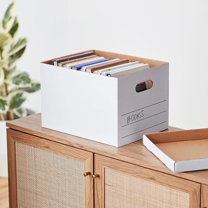 Amazon Basics Medium Duty Storage/Filing Boxes with Lid and Handles, Legal/Letter Size, Collapsible, Foldable, Tape-Free Assembly, 16.2" L x 12.5" W x 10.5" H, White, 12-Pack