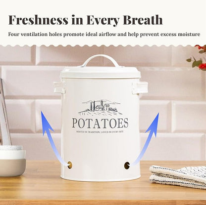 noonberry Potato and Onion Storage Bin Set - 3-Piece Ventilated Potato Storage Bin, Onion Storage Container and Garlic Container - Cream-White Magnolia Finish