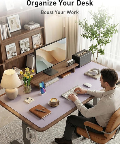 Aothia Faux Leather Desk Mat - Large Mouse Pad, Non-Slip PU Leather Blotter, Waterproof Writing Surface for Office and Home (Smoky Lavender, 42" x 17")