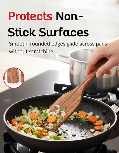 4-Piece Teak Wood Spurtle Utensil Set – Premium Natural Wooden Cooking Tools for Nonstick Cookware, Stirring & Serving – Durable, Non-Toxic Kitchen Spatulas