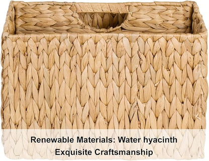 StorageWorks Hand-Woven Divided Magazine Basket, Rattan Magazine Holder, Natural Wicker Magazine Rack for Bathroom, Office, Water Hyacinth, 1 Pack