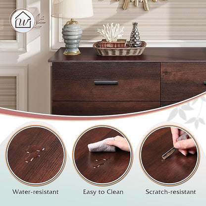WLIVE Wooden Dresser for Bedroom, Wide Chest of Drawers with 6 Drawers, Large Brown Storage Tower Unit, Modern Minimalist Closet Store Organizer for Living Room, Hallway