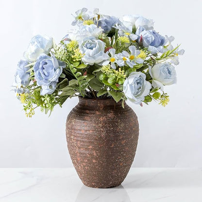 Ceramic Flower Vase 7.4 inch Farmhouse Rustic Vase for Home Decor Handcrafted Pottery Vase Small Terracotta Vases for Dining Table Decor Fireplace Living Room Bathroom Wedding Centerpiece