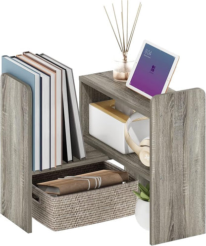 Furinno Classic Desk Organizers and Accessories, Office Organization, Desk Top Book Shelf, for Office Supplies, Office Desk Accessories, Grey Oak
