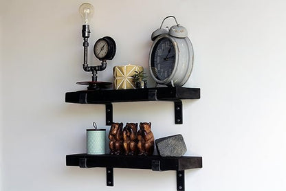 Urban Legacy Accent Shelves | Reclaimed Barn Plank | Set of 2 with Full Brackets (Coffee Bean 18"x 7"x 2")