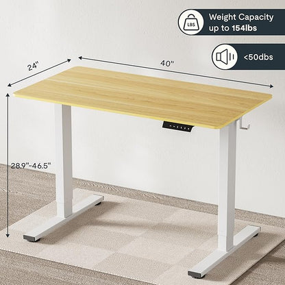 FLEXISPOT EN1 One-Piece Standing Desk, 40"x24" Seamless Desktop Electric Height Adjustable for Home Office, Study Rooms & Multi-Device Workstations, Maple(White Frame)