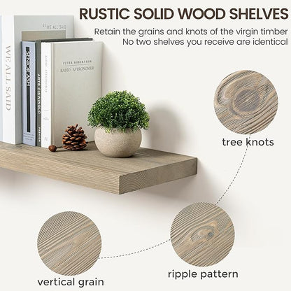 Marsmiles Floating Shelves | 36 Inch Grey Wood Wall Shelves Set of 2 | 9.3 Inch Deep Rustic Reclaimed Wood Shelves for Room Wall | Farmhouse Floating Shelves for Living Room Bathroom