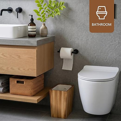 Coeusy 2 Gallon Wooden Trash Can with Liner, Small Bathroom Trash Can, Farmhouse Decorative Narrow Garbage Can, Solid Wood Waste Basket for Bedroom,Office,Toilet