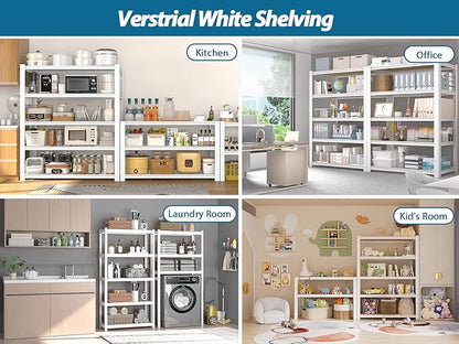 PrimeZone 24" W x 16" D x 59" H Closet Storage Shelves - 5 Tier White Metal Connector Shelving Unit, Adjustable Heavy Duty Garage Shelves, Utility Rack Organizer Shelf for Kitchen Pantry Closet, 4 PCS