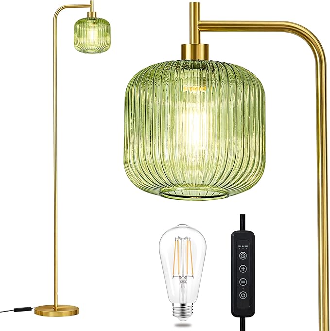 MAYNA Glass Floor lamp Living Room, Modern Vertical lamp, Remote Control Switch with Glass lampshade, 67-inch high lamp Suitable for Bedroom and Study (2700K LED Bulb Included)