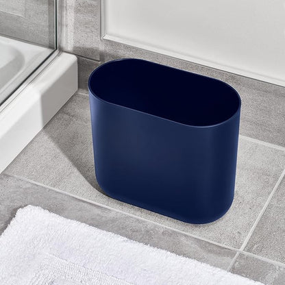 iDesign Small Slim Plastic Bathroom Trash Can, Garbage Can for Bedroom, Office, Desk, Dorm, 2-Pack, Navy Blue