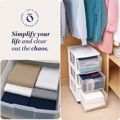 HOMZ 3-Drawer Storage Cart, Plastic Home, Dorm, & Office Organizer, White Frame