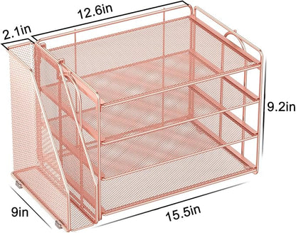Spacrea Desk Organizers and Accessories, Paper Organizer for Desk with File organizer, Desk Accessories & Workspace Organizers for Office Supplies (Rose Gold)