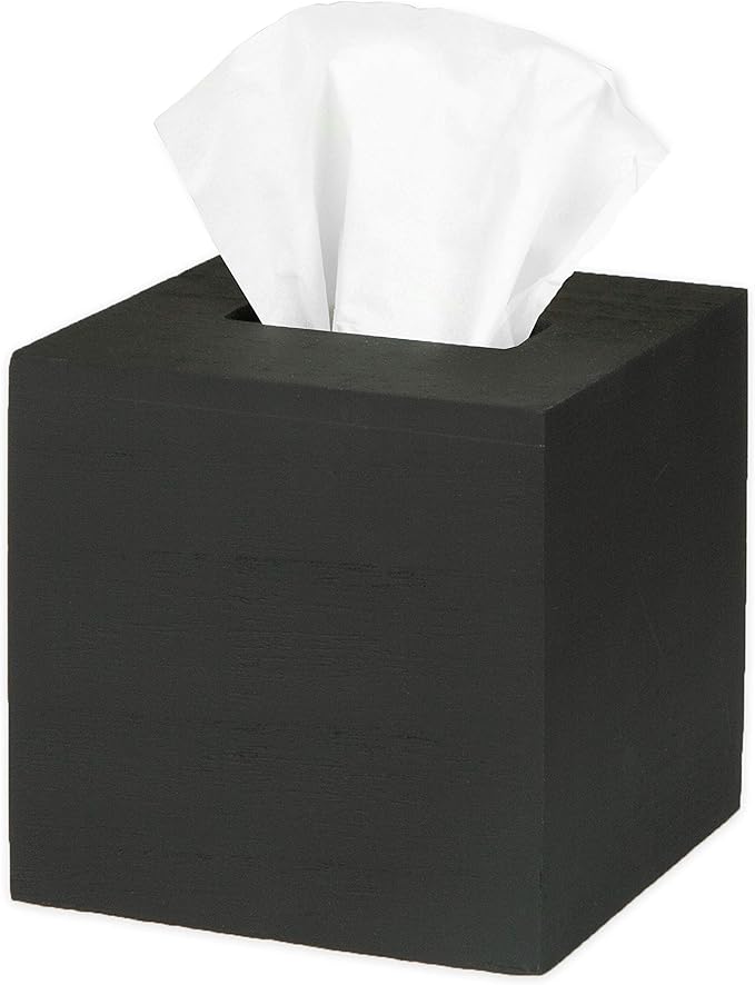Ilyapa Wood Tissue Box Cover Square - Rustic Farmhouse Black Wooden Tissue Holder