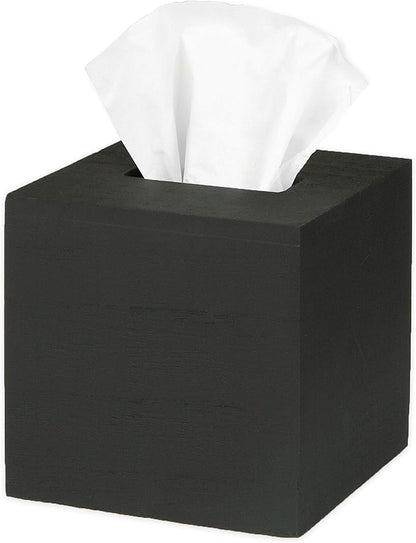 Ilyapa Wood Tissue Box Cover Square - Rustic Farmhouse Black Wooden Tissue Holder