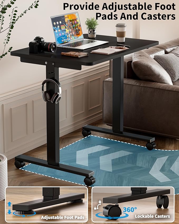 Okin Small Electric Standing Desk, 36 x 24 Inches Whole Piece Height Adjustable Desk, Black Sit to Stand Desks Computer Workstation with Wheels for Home Office
