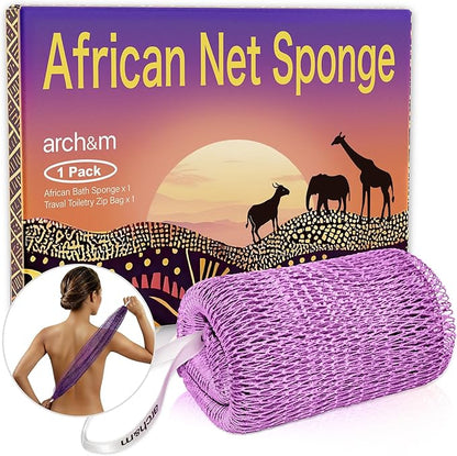ARCH&M African Exfoliating Net Sponge with Knots | Authentic African Net Spong, Daily Use Afroscrub, Smoother Skin, Body Scrubber & Back Scrub, Exfoliating Wash Cloths