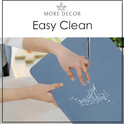 More Décor Faux Leather Placemats Set of 6 for Dining Table – Waterproof, Wipeable, Washable, Stain & Heat Resistant, Non-Slip Table Mats – 12 X 17 Inch, (Solid Blue, 6)