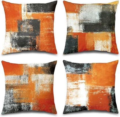 Decorative Throw Pillow Covers Burnt Orange Cushion Cover Taupe Abstract Art Painting 4 Pcs Pillowcase 18x18 Inch for Sofa Couch Bedroom Living Room Outdoor Home Décor