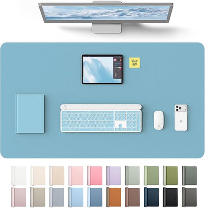 YSAGi Leather Desk Protector, Office Mat, Large Mouse Mat, Non-Slip PU Leather Blotter, Laptop Desk Mat, Waterproof Writing Pad for Office and Home(Sea Blue, 40" x 24")