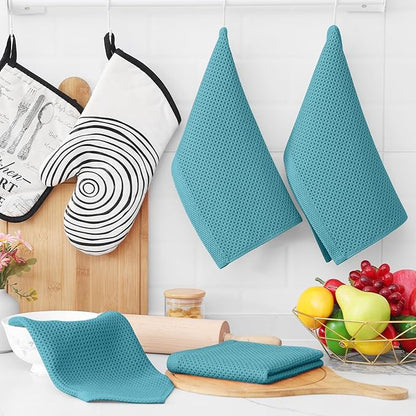 Homaxy 100% Cotton Waffle Weave Kitchen Dish Cloths, Ultra Soft Absorbent Quick Drying Dish Towels, 12 x 12 Inches, 24-Pack, Lake Blue