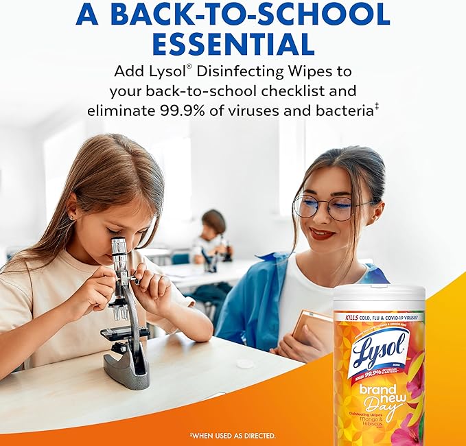LYSOL Disinfecting Wipes, All Purpose Cleaner, Multi-Surface Antibacterial Cleaning Wipes, Household Cleaning Supplies, Dorm Essentials, Lemon + Crisp Linen + Mango & Hibiscus Scent, 80 ct. (3 Pack)