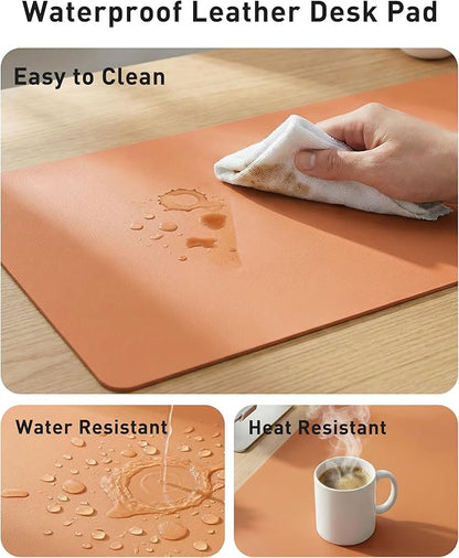 Aothia Faux Leather Desk Mat - Large Mouse Pad, Non-Slip PU Leather Blotter, Waterproof Writing Surface for Office and Home (Hermes Orange, 42" x 17")