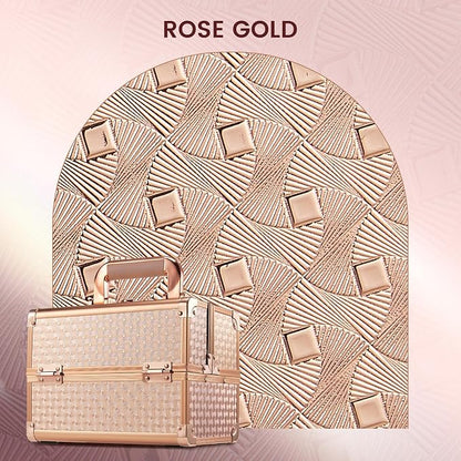 Joligrace Beauty Makeup Train Case for Lady Portable Cosmetic Box Jewelry Organizer Lockable with Keys and Mirror 2-Tier Trays Carrying with Handle Makeup Storage Box - Rose Gold