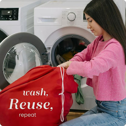 Handy Laundry Extra Large Heavy Duty Laundry Bag – Durable Nylon, Locking Drawstring, Machine Washable, Fits Hamper or Basket, Travel & Dorm Essentials, Holds Up to 3 Loads (Red)