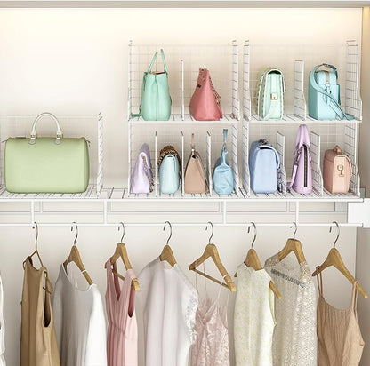 Sonyabecca Purse Storage Organizer for Closet : Adjustable 2-Pack Dividers Handbag Organizer - Stackable Wire Handbags Storage Baskets -Open Cabinets Wallets Tote Chain Bags Clutches -White