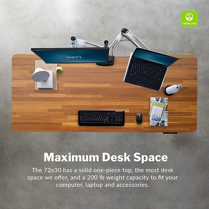 Vari Classic Electric Standing Desk - VariDesk Height Adjustable Sit/Stand Desk - Dual Motor with Memory Presets, Stable Legs - Gaming, Home Office Workstation - 72x30 (Butcher Block/Slate Legs)