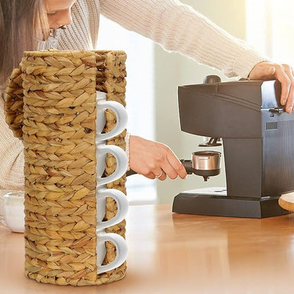 Stand Paper Storage with Lid Spare Extra 3 Rolls of Toilet Tissue Holder Free Standing Water Hyacinth Wciker Toilet Paper Organizer Basket for Bathroom