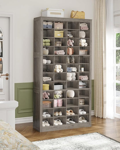 Hzuaneri Shoe Storage Cabinet, 48 Pairs Free Standing Closet Organizer, 9 inch Widened Cell Wood Shoe Organizer, 12 Tiers Vertical Space Saving Shoe Rack for Entryway, Cloakroom, Greige SR39605X