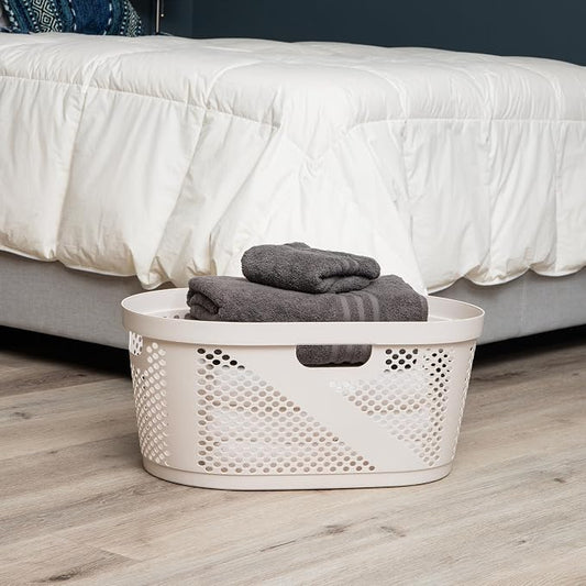 Mind Reader 40L Laundry Basket, Clothes Hamper, Premium Wicker Design, Plastic, Ivory