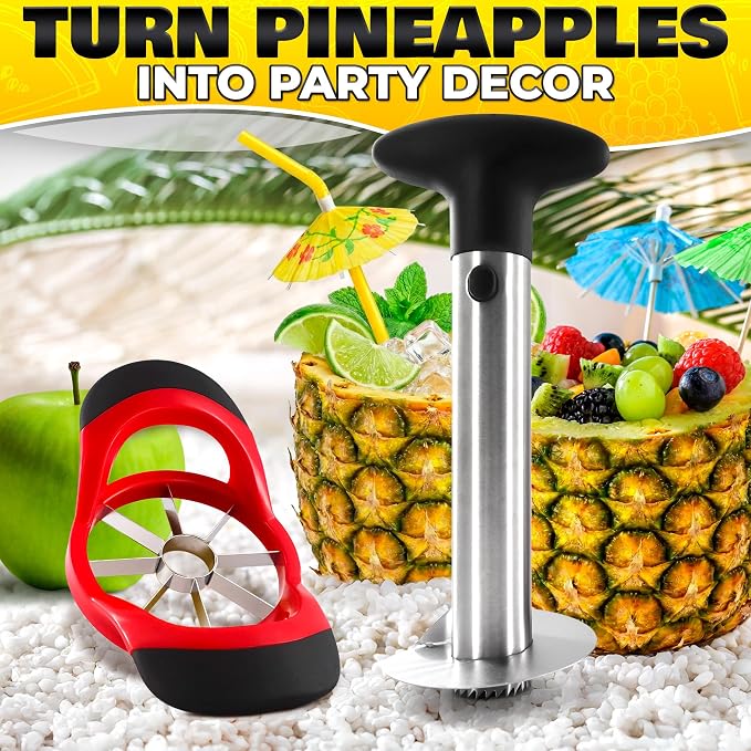 Pineapple Corer and Slicer, Apple Corer and Slicer Tool - Stainless Steel Fruit Cutter with Reinforced Thick Blade, Detachable Handle | Core Remover for Fresh Pineapple Rings, Diced Fruits and Apples