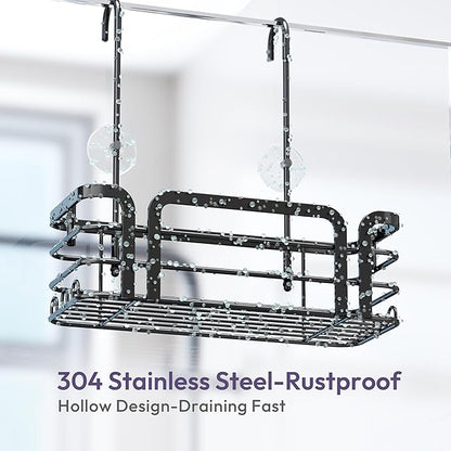 SWTYMIKI Shower Caddy Hanging Organizer - Over the Door Shower Caddy with 6 Hooks, 2 Installation Ways, Stainless Steel Rustproof Bathroom Organizer, Black