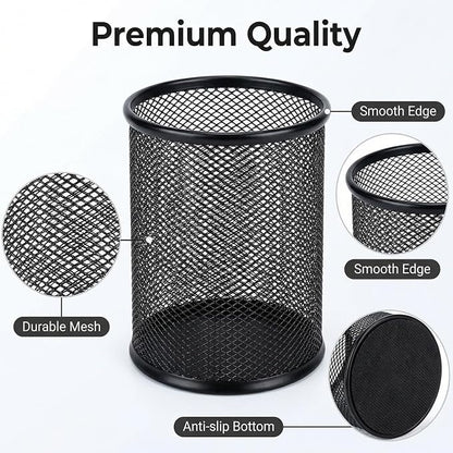 Pen Holder Mesh Pencil Holder Metal Pen Holder Pencil Holder for Desk Office Pen Organizer Black, 8 Pack