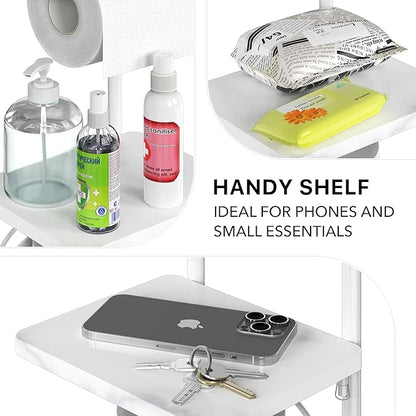 Simple Houseware English Style Bathroom Toilet Tissue Roll Holder Stand with Shelf, Marbled White