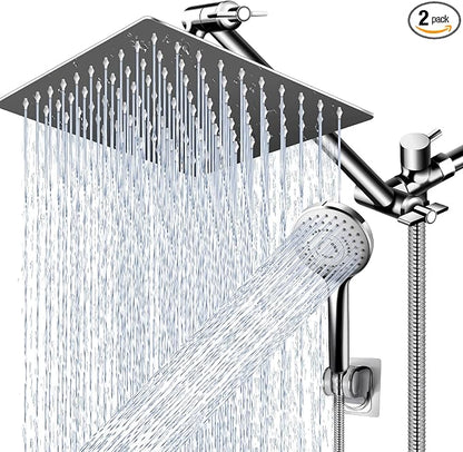 PinWin Modern 12" Large Square Rain Showerhead with 5 Modes Handheld Showerhead Combo, Adjustable Arm, Easy Tool-Free Installation