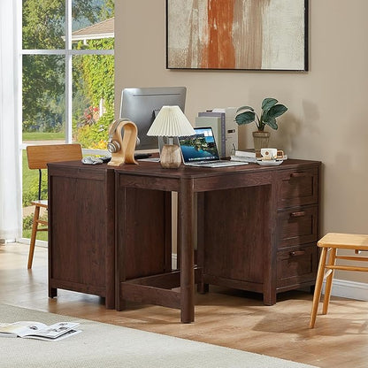 48'' Farmhouse Executive Desk with Storage, Wooden Home Office Desk with Drawer and Vintage Handle, Large Computer Writing Desk for Study, Bedroom, Living Room （Dark Walnut）
